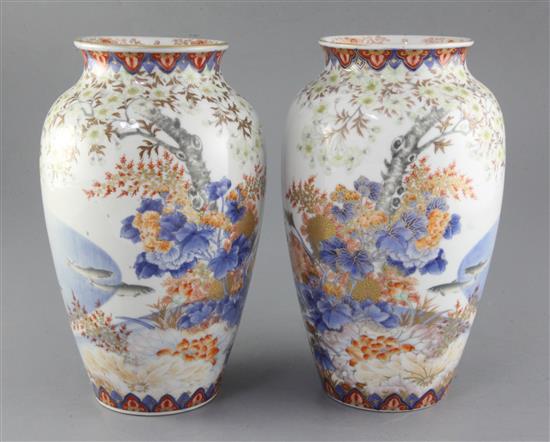 A pair of Japanese Imari ovoid vases, by Fukagawa, Meiji period, height 24.5cm